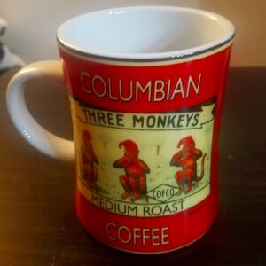 World Market Columbian Three Monkeys Medium Roast Coffee Mug with bonus monkey